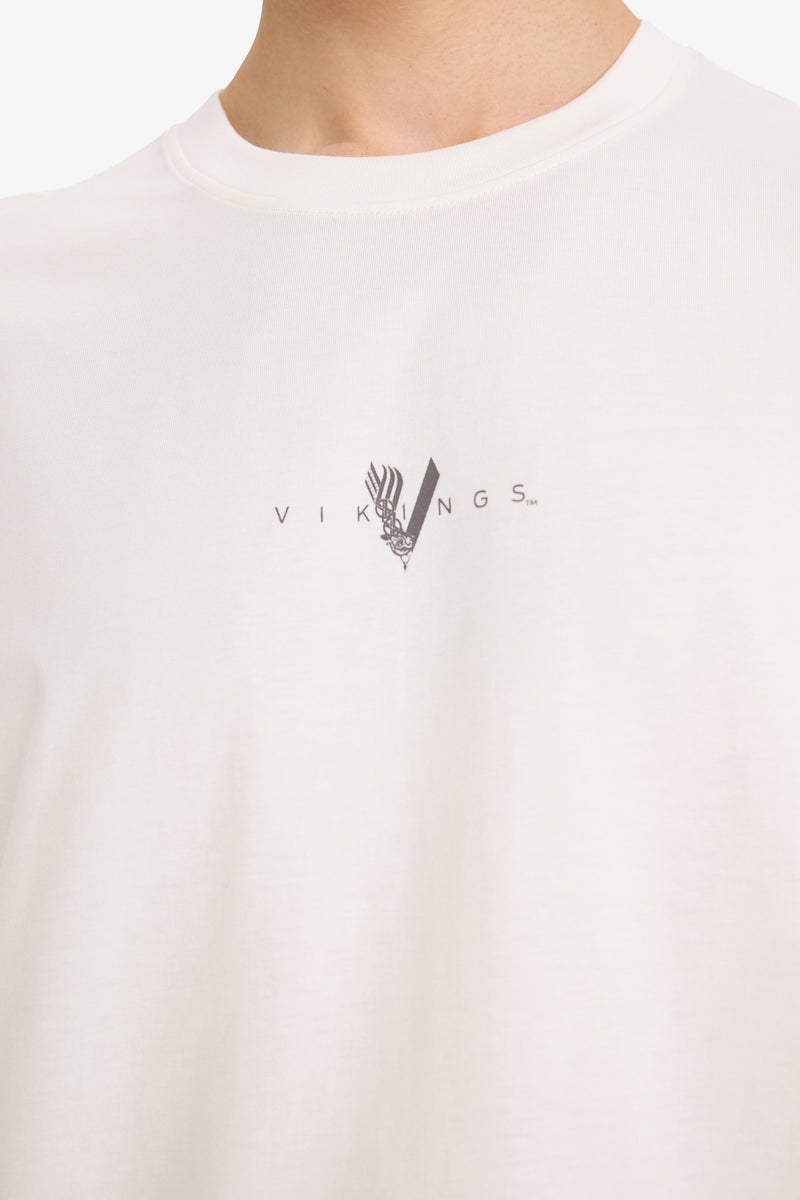 DeFacto Beige Man Vikings Boxy Fit Crew Neck Printed T-Shirt Casual - Image 4